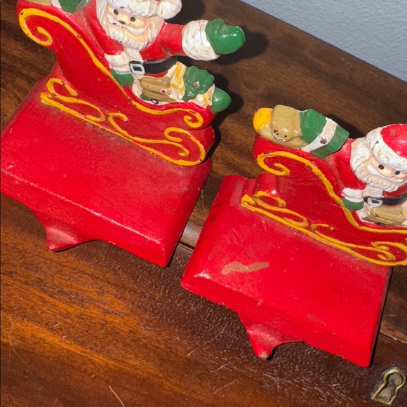Set of Vintage Cast Iron Santa Sleigh Stocking Holders